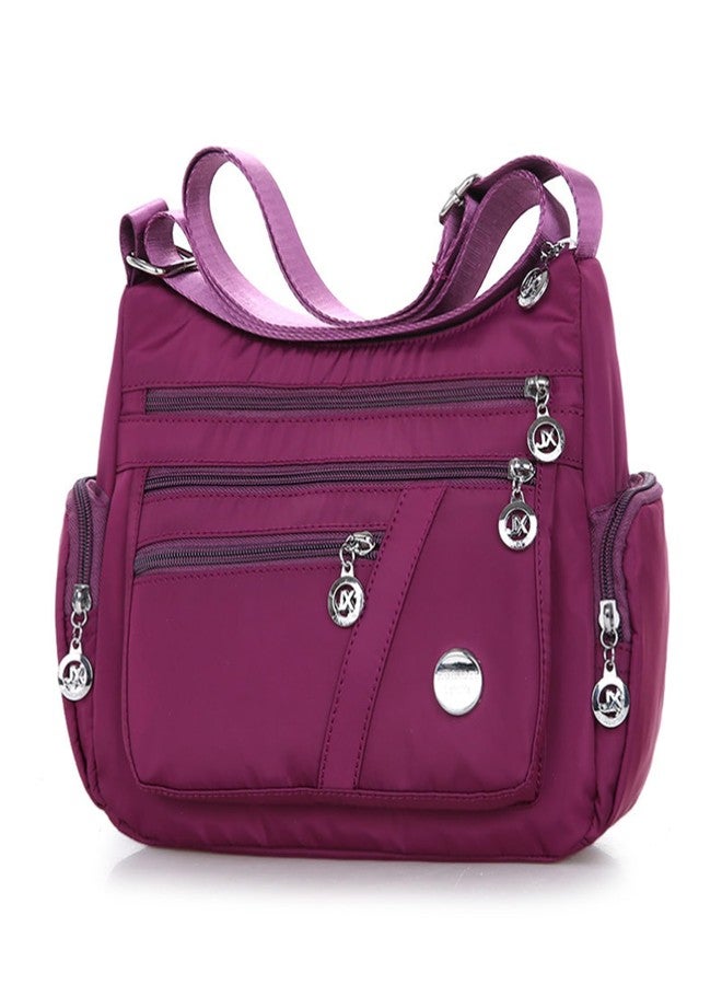 LassZone Nylon Crossbody Bags for Women Waterproof Shoulder Bag Lightweight Travel Handbag Multi Pocket Messenger bag Satchel Purse for Casual Work School, Purple - Image 1