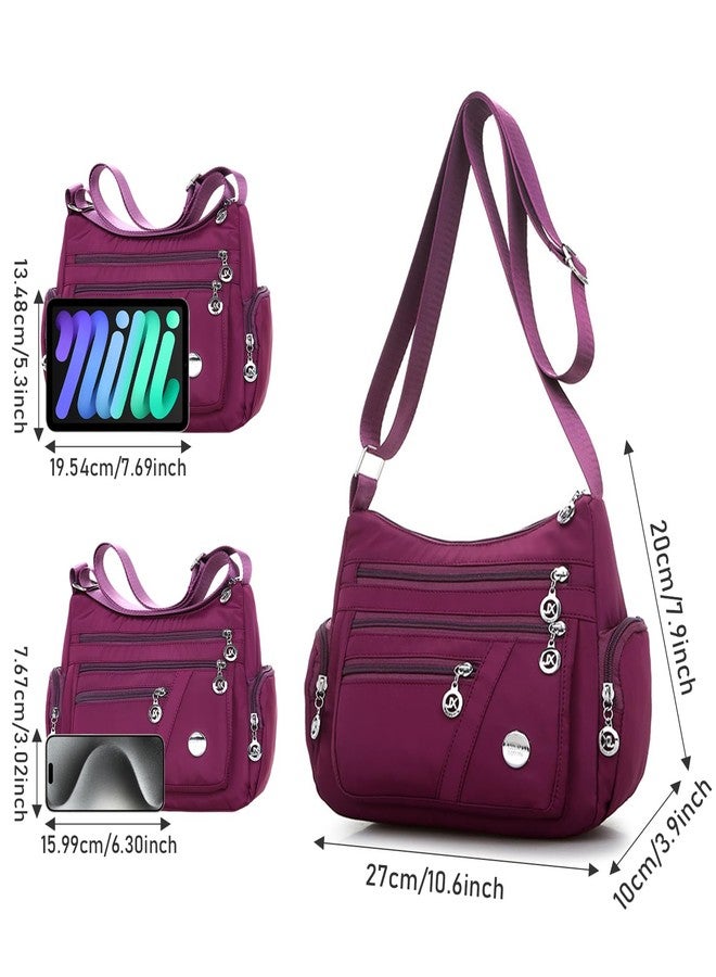 LassZone Nylon Crossbody Bags for Women Waterproof Shoulder Bag Lightweight Travel Handbag Multi Pocket Messenger bag Satchel Purse for Casual Work School, Purple - Image 5