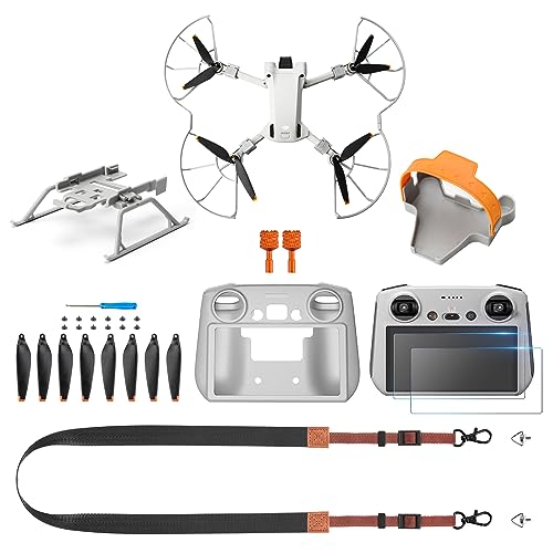 YETEETH Mini 3 Pro/Mini 3 Accessories Bundle 8 in 1 Accessories kit, Propeller Holder Strap,Propeller Guard,Joysticks,HD Glass Protector,Lanyard Neck Strap,Landing Gear,Silicone Protection Cover,Propellers - Image 1