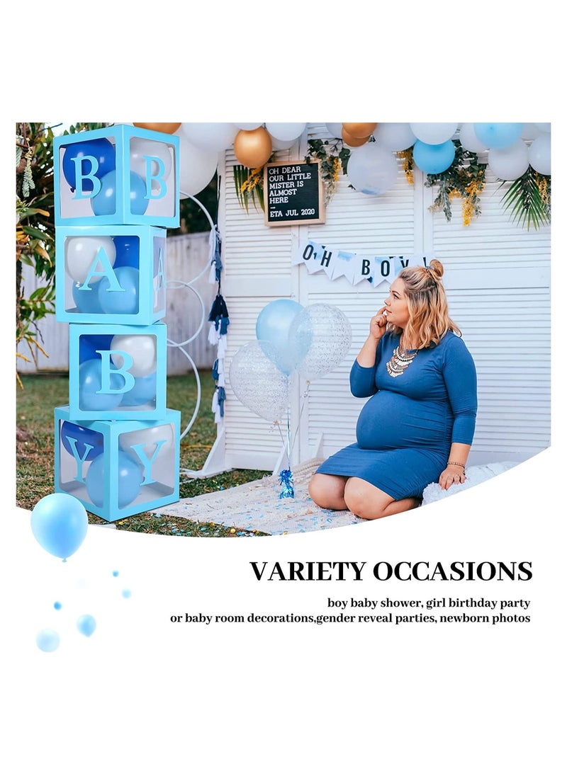 JOLLITY LLC Baby Shower Boxes Party Decorations – 4Pcs Transparent Balloons Décor Blocks for Boy Girl 1st Birthday Party Gender Reveal Backdrop (Blue)  - Image 4