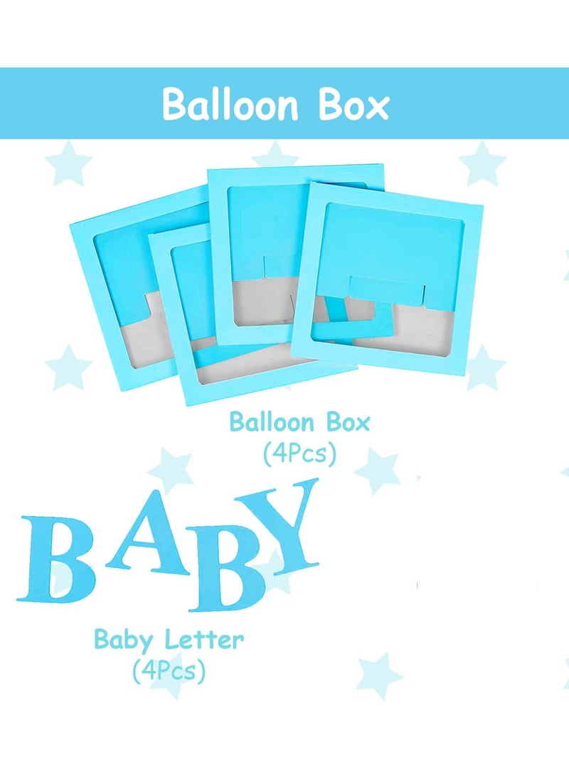 JOLLITY LLC Baby Shower Boxes Party Decorations – 4Pcs Transparent Balloons Décor Blocks for Boy Girl 1st Birthday Party Gender Reveal Backdrop (Blue)  - Image 5