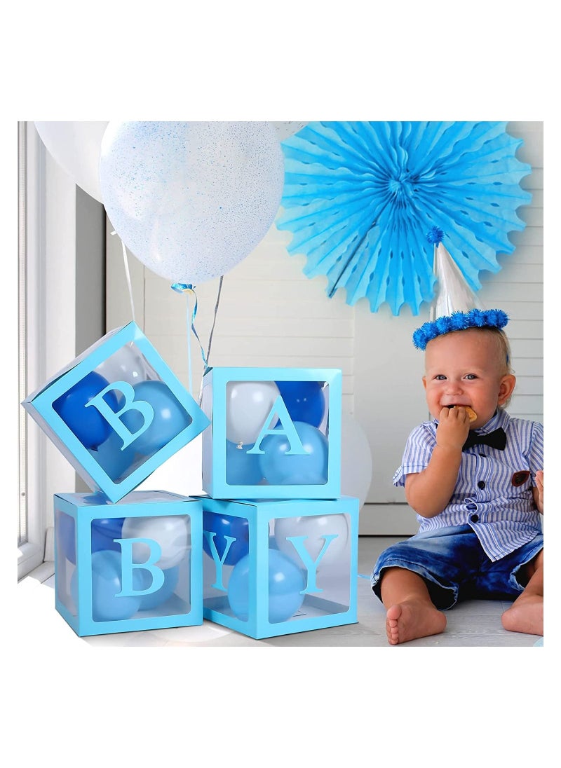 JOLLITY LLC Baby Shower Boxes Party Decorations – 4Pcs Transparent Balloons Décor Blocks for Boy Girl 1st Birthday Party Gender Reveal Backdrop (Blue)  - Image 2