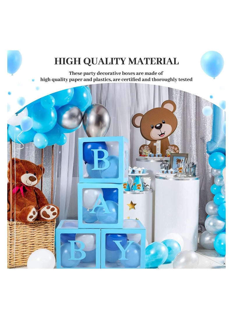 JOLLITY LLC Baby Shower Boxes Party Decorations – 4Pcs Transparent Balloons Décor Blocks for Boy Girl 1st Birthday Party Gender Reveal Backdrop (Blue)  - Image 3