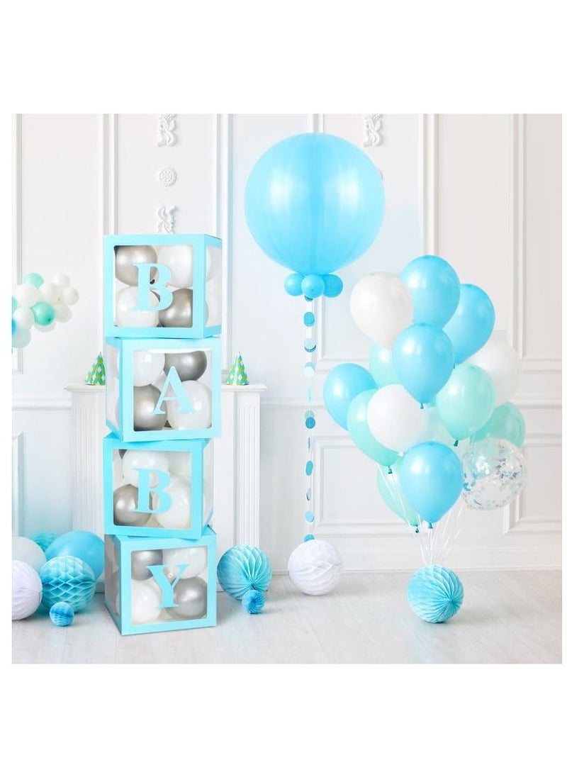 JOLLITY LLC Baby Shower Boxes Party Decorations – 4Pcs Transparent Balloons Décor Blocks for Boy Girl 1st Birthday Party Gender Reveal Backdrop (Blue)  - Image 1