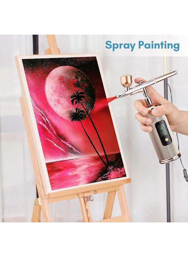 Generic - Portable Airbrush Kit with Compressor Handheld Cordless Air Brush Pen with LCD Screen Dual-Action 3-level - Image 1
