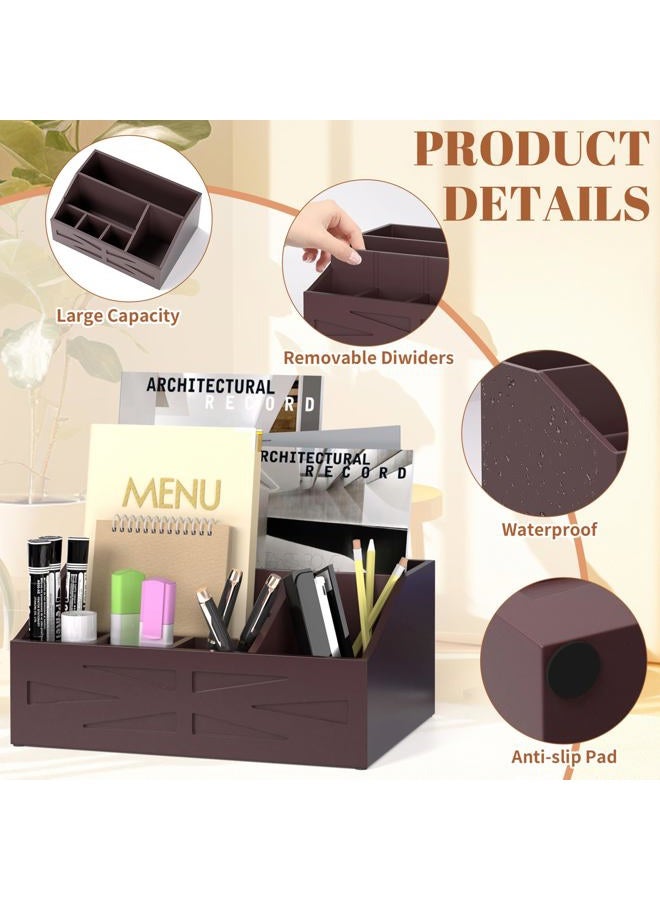 BELO VALE Brown Wood Mail Organizer Countertop,Farmhouse Desk and Kitchen Countertop Storage, Letter Sorter, Desk Mail Organizer and Bill Organizer, Desktop File and Paper Holder - Image 3