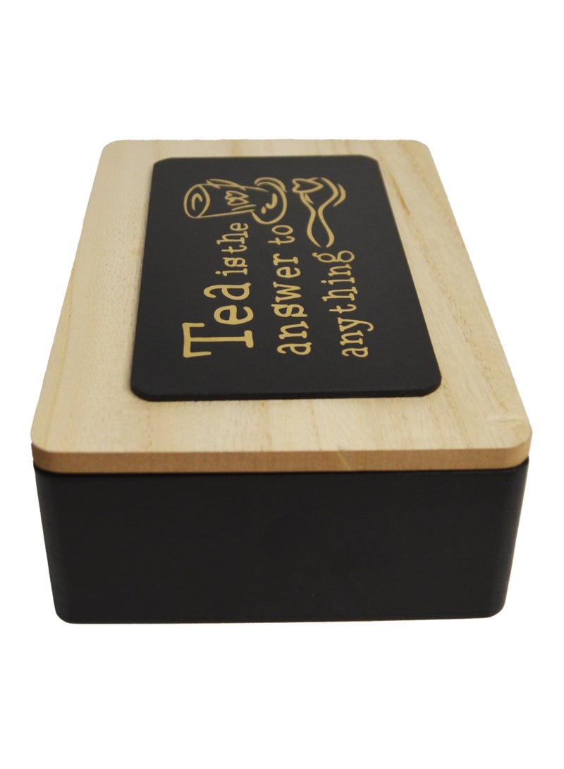 6-Compartment Wooden Tea Box - 24x16x6.5 cm, Available in White and Black, with Painted Text "Tea is the Answer to Anything"  - Image 5