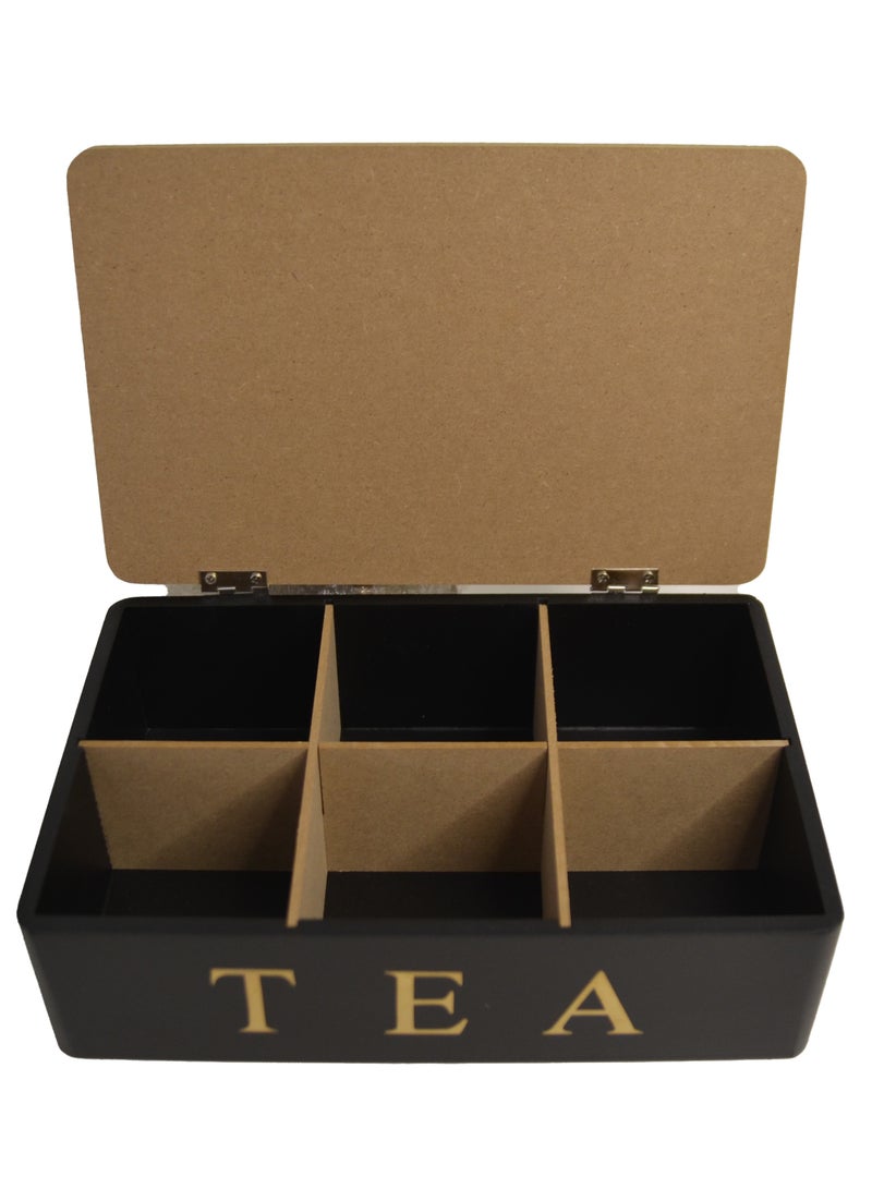 6-Compartment Wooden Tea Box - 24x16x6.5 cm, Available in White and Black, with Painted Text "Tea is the Answer to Anything"  - Image 2