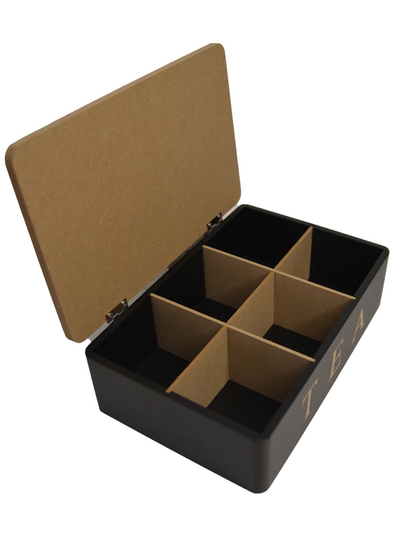 6-Compartment Wooden Tea Box - 24x16x6.5 cm, Available in White and Black, with Painted Text "Tea is the Answer to Anything"  - Image 3