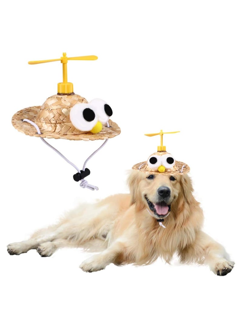 A.M Creative Cute Pet Straw Hat with Adjustable Rope & Metal Spring Pet Sombrero Hat Cat Straw Hat Dog Sun Cap for Summer and Outdoor - Image 1