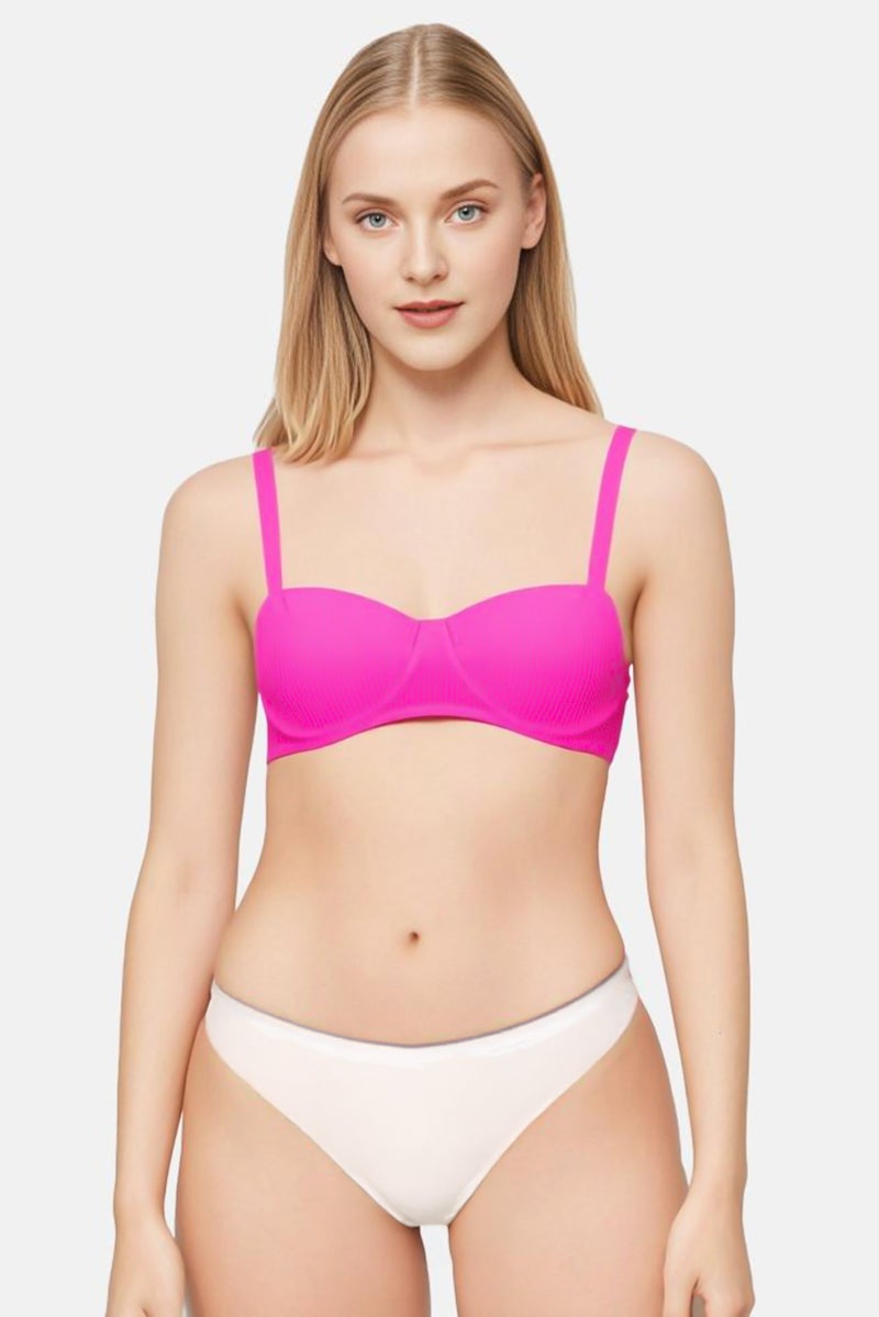 Aerie Women Ribbed Non Padded Bra, Pink  - Image 1