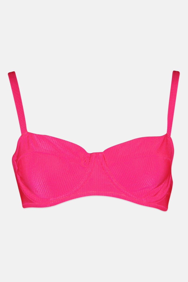Aerie Women Ribbed Non Padded Bra, Pink  - Image 2