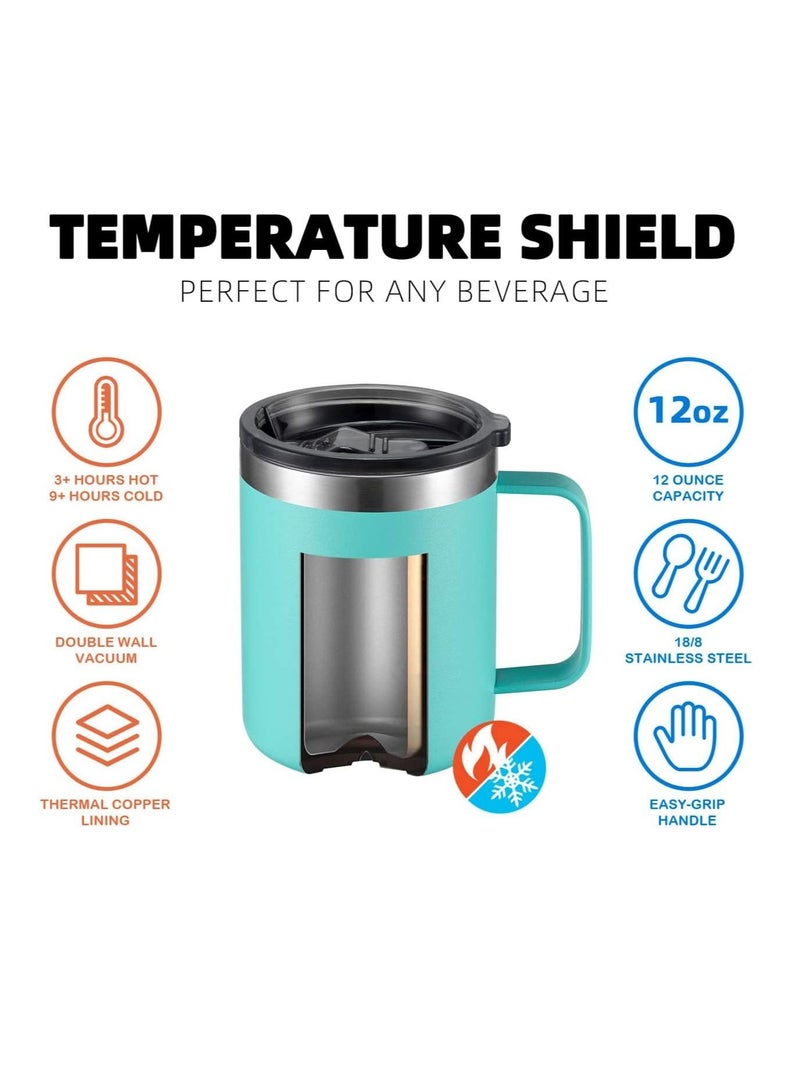 Y&D Coffee Mug 12 Oz Mint Green Stainless Steel Insulated with Handle Double Wall Vacuum Travel Tumbler Cup Sliding Lid for Hot and Cold Drinks Tea  - Image 2