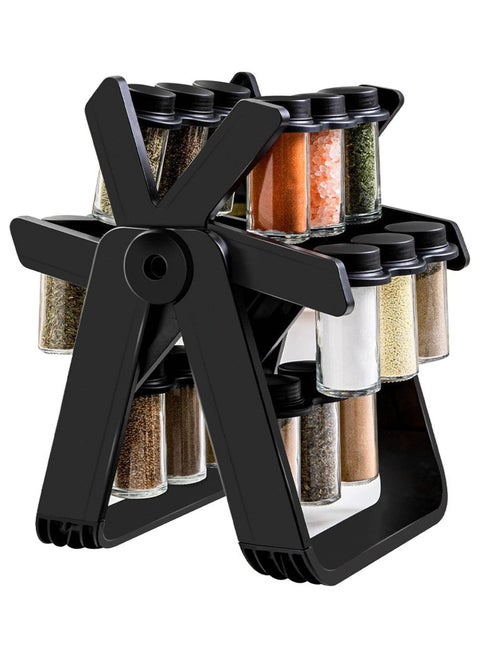 19PCS Seasoning Jar Set with 18 Seasoning Jars 360° Rotation Easy Access Salt Cellar Seasoning Rack