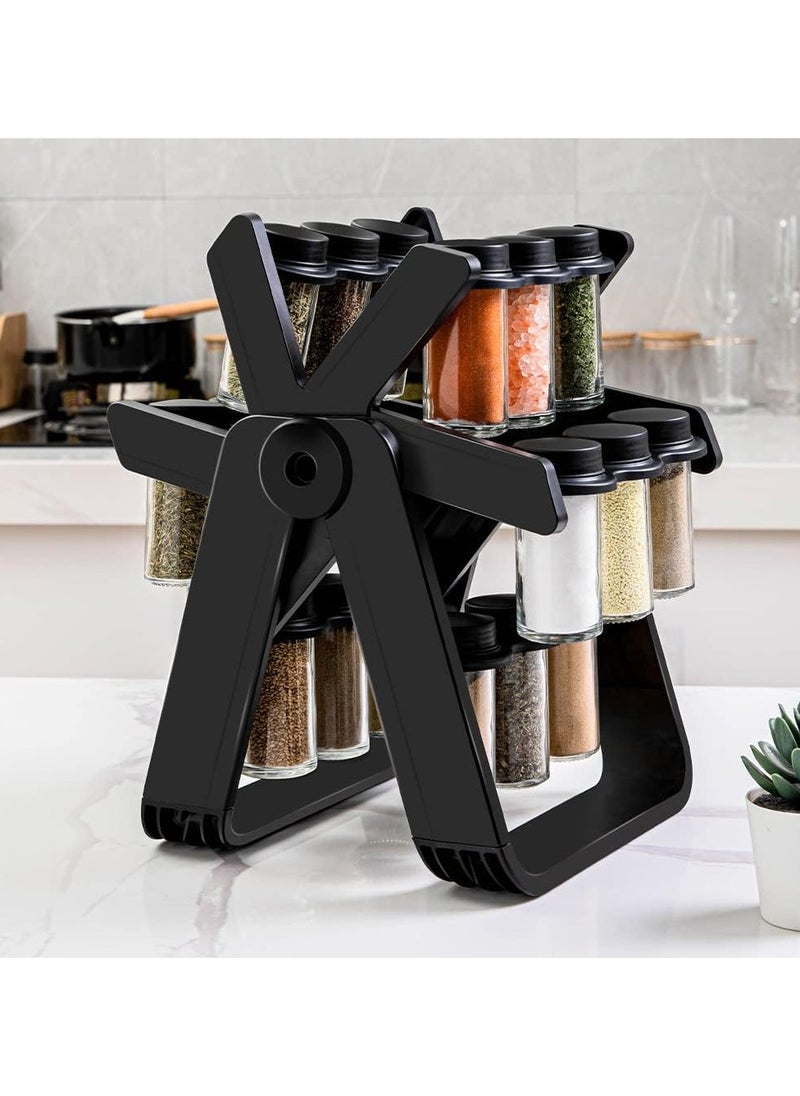 19PCS Seasoning Jar Set with 18 Seasoning Jars 360° Rotation Easy Access Salt Cellar Seasoning Rack