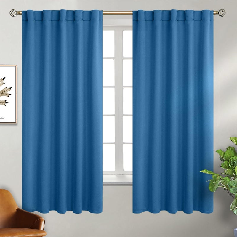 BGment الستائر النافذة البليزة لغرفة النوم - 63 بوصة قضيب الجيب وعلامة التبويب الخلفية الغرفة المعزولة الحرارية الستائر الغامق لغرفة المعيشة 2 لوحات الستار (42 × 63 بوصة الصلب الأزرق) - Image 1