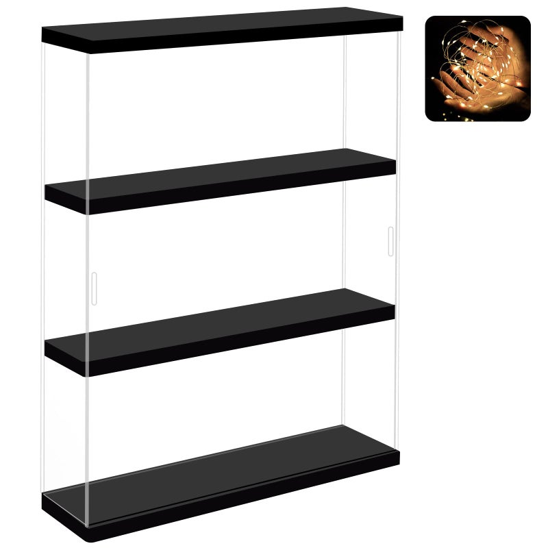 NONEMEY Clear Acrylic Display Case Stand with Wood Base 2 Tier、3 Tier、12/24 Compartments Storage Box Wall Mount Showcase Dustproof Organizer Box for Toys Collectibles - Image 1