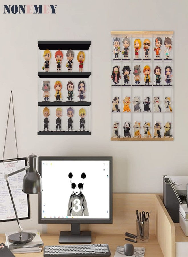 NONEMEY Clear Acrylic Display Case Stand with Wood Base 2 Tier、3 Tier、12/24 Compartments Storage Box Wall Mount Showcase Dustproof Organizer Box for Toys Collectibles - Image 4