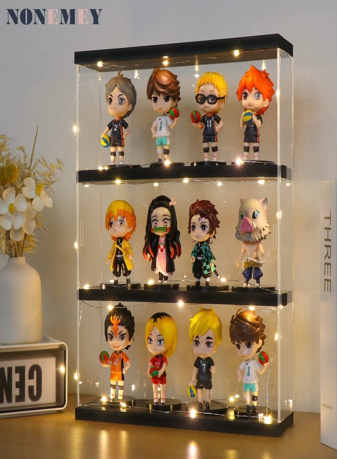 NONEMEY Clear Acrylic Display Case Stand with Wood Base 2 Tier、3 Tier、12/24 Compartments Storage Box Wall Mount Showcase Dustproof Organizer Box for Toys Collectibles - Image 2