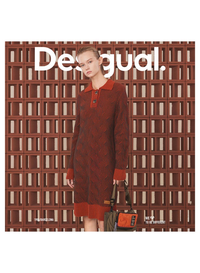 DESIGUAL فستان ميدي مزين بجاكارد متباين بقصة مستقيمة محبوك - Image 2