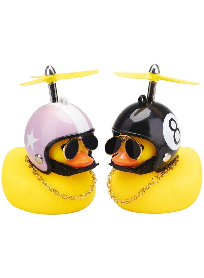 wonuu Car Duck Rubber Duck Car Decorations Dashboard 2Pack Small Duck Ornaments With Propellers Glasses Gold Chain - Image 1