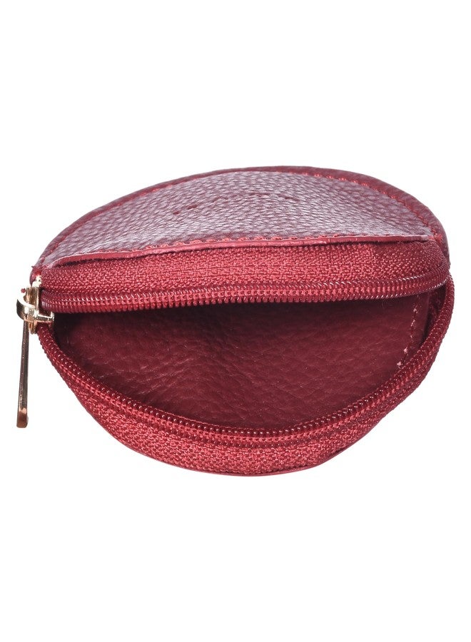 Sassora Genuine Leather Slim Coin Purse Pouch | Compact Case for Jewellery, Earphones & Small Essentials | Mini Oval Wallet for Women (Cherry) - Image 2