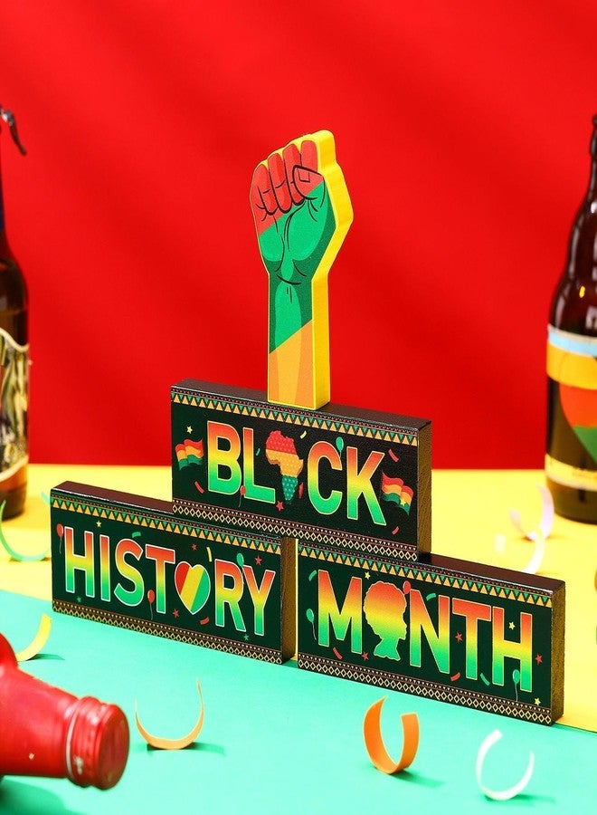 Lineshading 4 Pieces Black History Month Wood Block Set African American Tiered Tray Decor Black History Month Tabletop Centerpieces for African American Festival Classroom Home Decoration Supply - Image 2