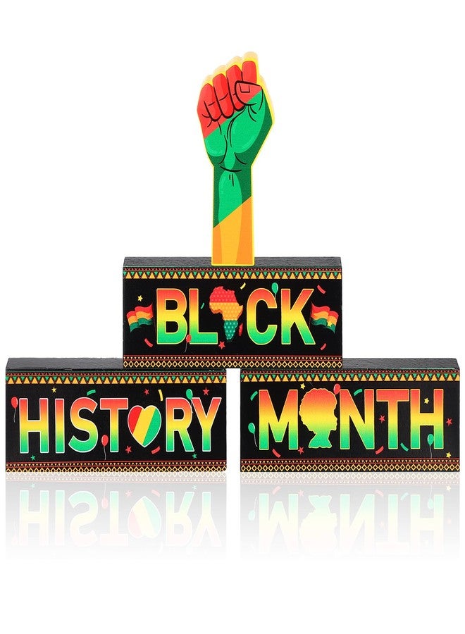 Lineshading 4 Pieces Black History Month Wood Block Set African American Tiered Tray Decor Black History Month Tabletop Centerpieces for African American Festival Classroom Home Decoration Supply - Image 1