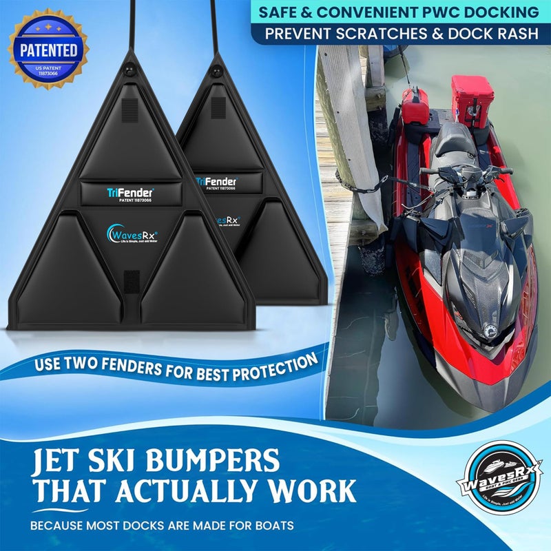WAVESRX PWC Fender Bumper for Safe Jet Ski Docking | Foldable Easy-to-Store Marine Bumpers Offer Ultimate Protection from Dock Rash and Scratches | Adjustable Length Bungee Cord + Hook & Safety Latch - Image 2