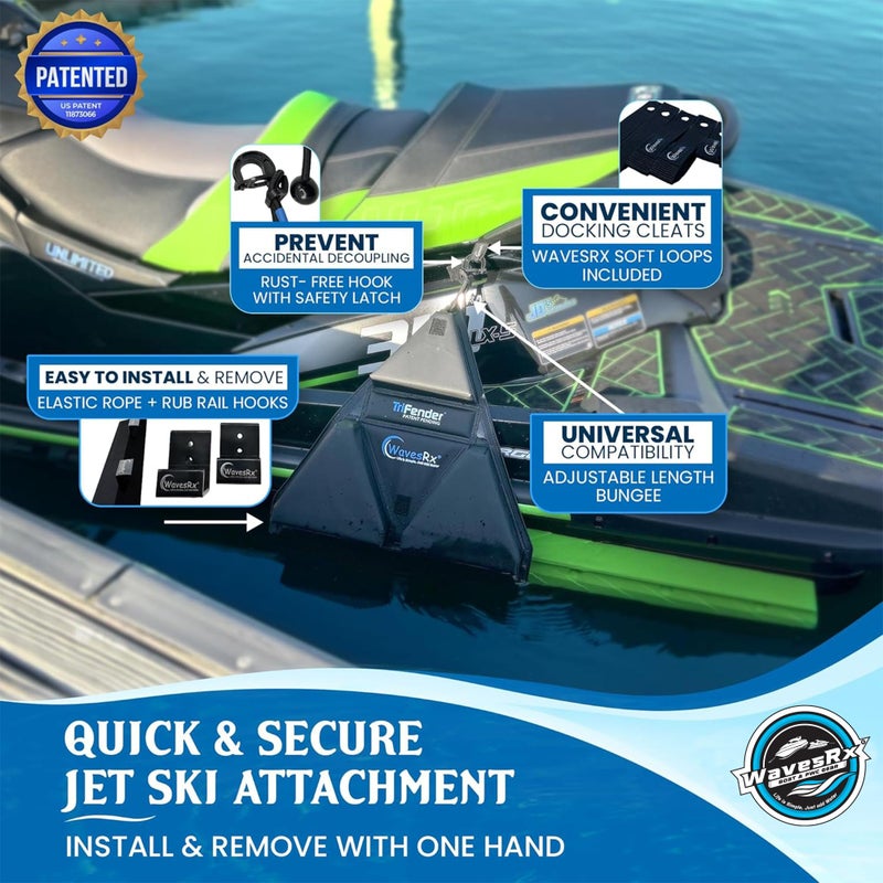 WAVESRX PWC Fender Bumper for Safe Jet Ski Docking | Foldable Easy-to-Store Marine Bumpers Offer Ultimate Protection from Dock Rash and Scratches | Adjustable Length Bungee Cord + Hook & Safety Latch - Image 4
