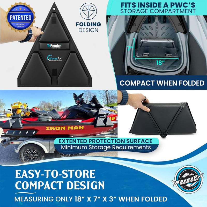 WAVESRX PWC Fender Bumper for Safe Jet Ski Docking | Foldable Easy-to-Store Marine Bumpers Offer Ultimate Protection from Dock Rash and Scratches | Adjustable Length Bungee Cord + Hook & Safety Latch - Image 5