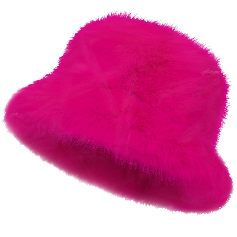 LA CARRIE Women's Fuzzy Wide Brim Faux Fur Bucket Hat Winter Warmer Fisherman Cap(Hot Pink) - Image 1