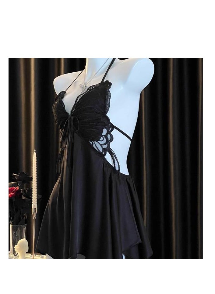 Lace Bow Ice Silk Suspender Underwear Pajamas (With Chest Cushion) - Image 4