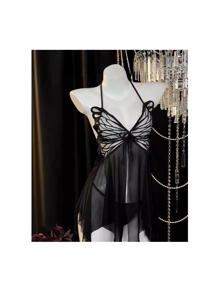Lace Bow Ice Silk Suspender Underwear Pajamas (With Chest Cushion) - Image 2