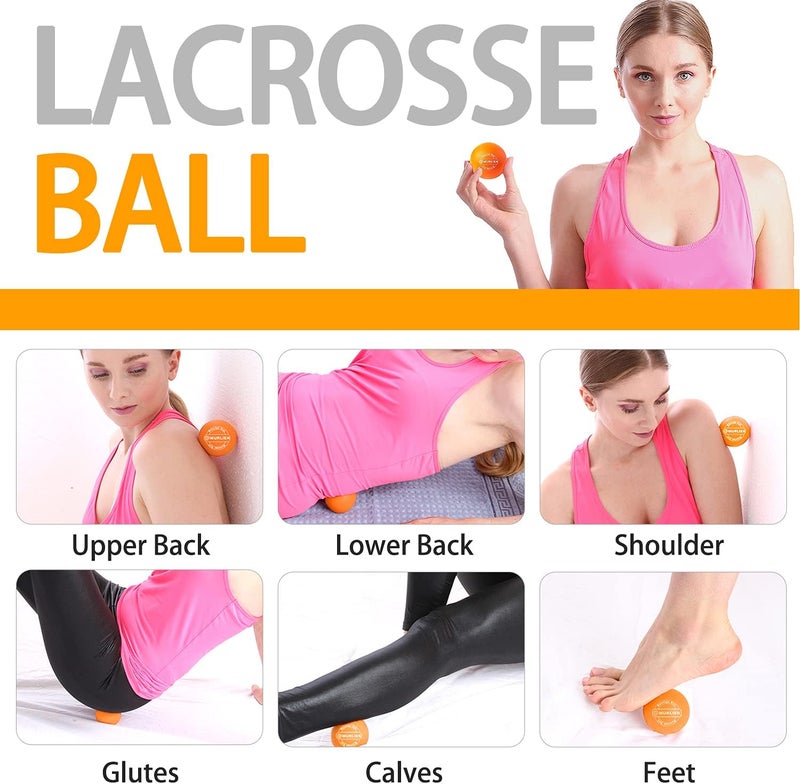 murlien Massage Ball Set Spiky Ball Lacrosse Ball for Body Massage Muscle Relief Deep Tissue Myofascial Release Massager for Neck Shoulder Back Foot or Muscle Tension Orange - Image 2