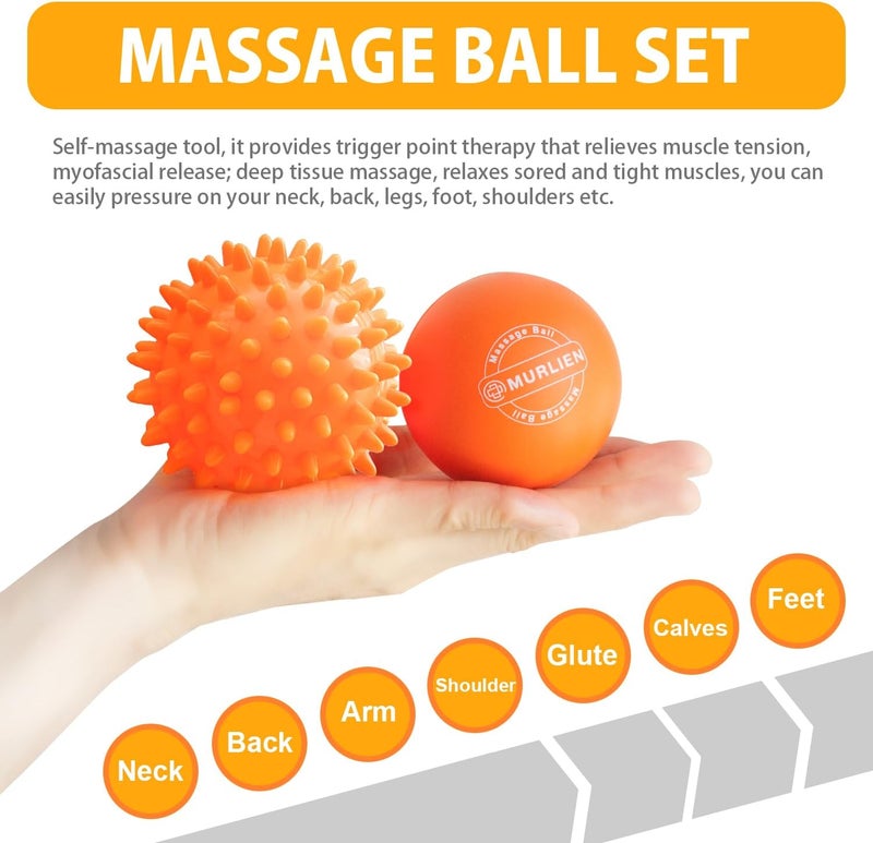 murlien Massage Ball Set Spiky Ball Lacrosse Ball for Body Massage Muscle Relief Deep Tissue Myofascial Release Massager for Neck Shoulder Back Foot or Muscle Tension Orange - Image 4