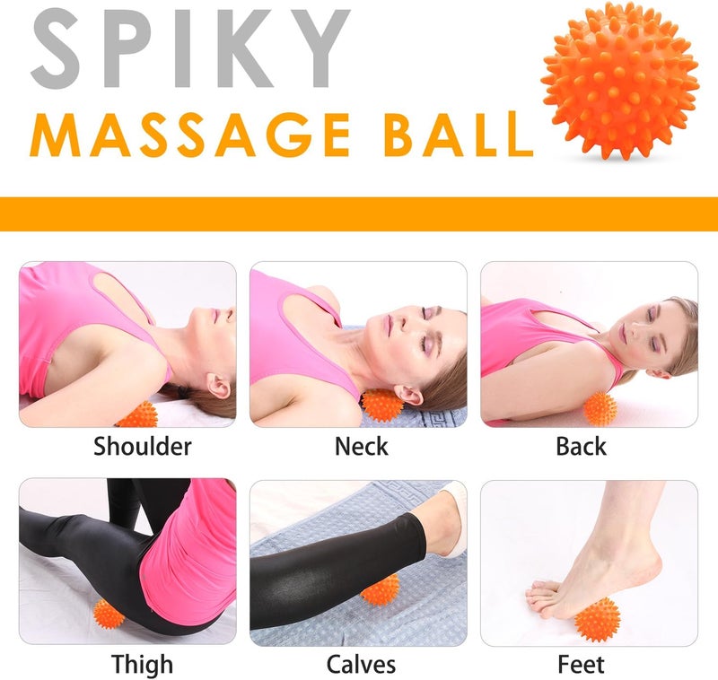 murlien Massage Ball Set Spiky Ball Lacrosse Ball for Body Massage Muscle Relief Deep Tissue Myofascial Release Massager for Neck Shoulder Back Foot or Muscle Tension Orange - Image 3