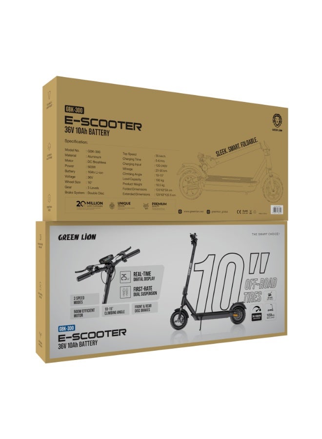 GREEN LION GBK-300 Foldable Electric Scooter with 100kg Load Capacity / 35 km/h Speed / Long Live Rechargeable Battery / 10 inch Wheel / 3 Levels Gear / Pedestrian Mode - Black - Image 3