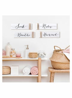 Generic 4PACK 12.6X4INCH Family Rustic Wooden Signs Farmhouse Wall Sign Funny Bathroom Art Wood Plaque Entryway Home Decoration for Bedroom Living Room Office House Decor  - Image 2