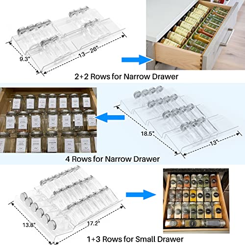 Antimbee Spice Drawer Organizer, 4 Tier- 4 Pack Acrylic Spice Rack Tray for Drawer, Expandable From 13" to 26" Kitchen Spice Rack Tray for Countertop Holds up 28 Spice Jars (Jars not Include) - Image 4