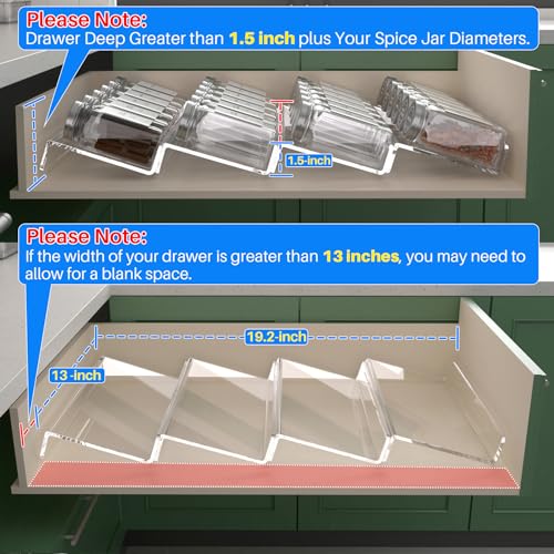 Antimbee Spice Drawer Organizer, 4 Tier- 4 Pack Acrylic Spice Rack Tray for Drawer, Expandable From 13" to 26" Kitchen Spice Rack Tray for Countertop Holds up 28 Spice Jars (Jars not Include) - Image 2