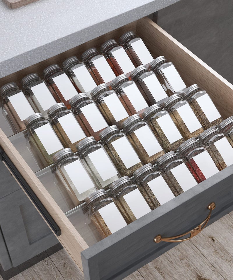 Antimbee Spice Drawer Organizer, 4 Tier- 4 Pack Acrylic Spice Rack Tray for Drawer, Expandable From 13" to 26" Kitchen Spice Rack Tray for Countertop Holds up 28 Spice Jars (Jars not Include) - Image 1