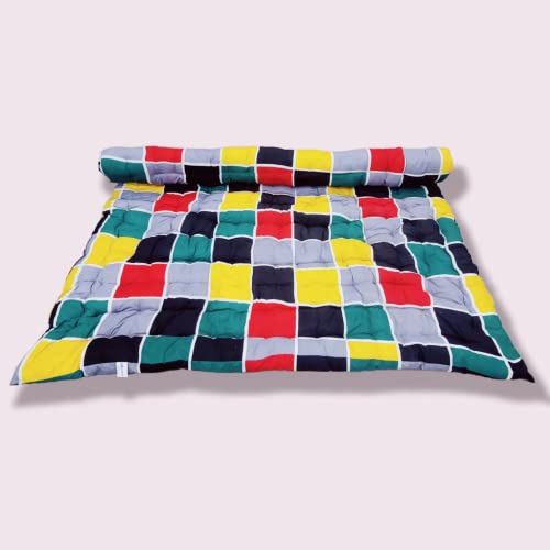 Deevine Craft Soft Cotton Quilt Foldable Movable Picnic Light Weight Filled Single Firm Mattress| Gadda (3D Design Printed, 1 Sleeping Capacity, 3 x 6 ft or 72 x 36 Inches) (Multicolor Boxes) - Image 1