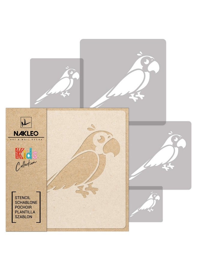 NAKLEO Painting Stencils Set for Kids, 5 Pcs Templates 3.5" to 13.4" Parrot Bird Animal, Plastic and Reusable Drawing Stencils, Children Room Decor, Craft DIY Wall Furniture - Image 1