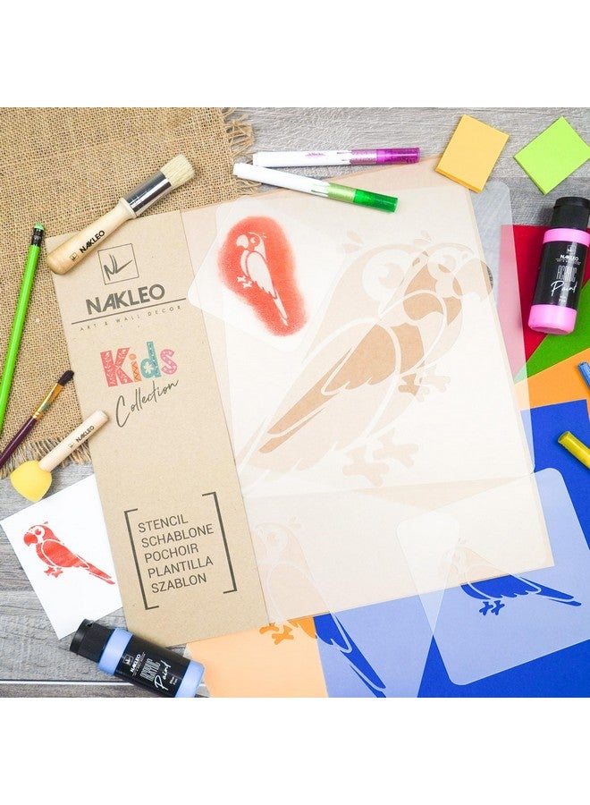 NAKLEO Painting Stencils Set for Kids, 5 Pcs Templates 3.5" to 13.4" Parrot Bird Animal, Plastic and Reusable Drawing Stencils, Children Room Decor, Craft DIY Wall Furniture - Image 4