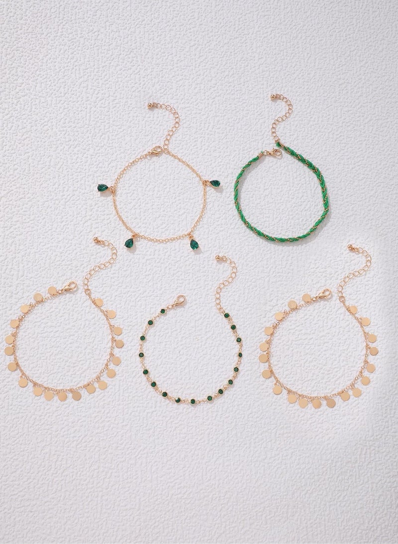 A set of green and gold anklets suitable for celebrating Founding Day, Saudi National Day, or any other occasions, 5 pieces. - Image 4