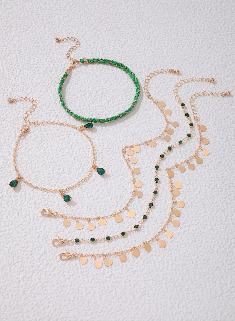 A set of green and gold anklets suitable for celebrating Founding Day, Saudi National Day, or any other occasions, 5 pieces. - Image 3