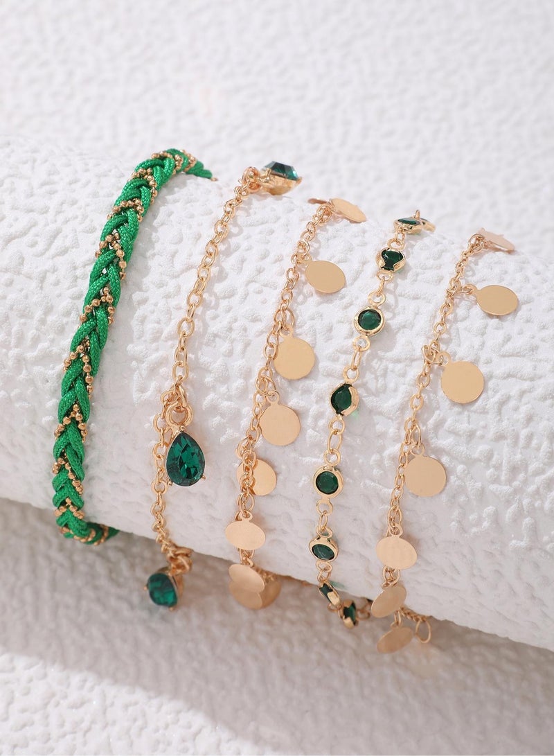 A set of green and gold anklets suitable for celebrating Founding Day, Saudi National Day, or any other occasions, 5 pieces. - Image 2
