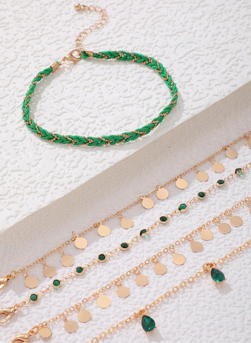 A set of green and gold anklets suitable for celebrating Founding Day, Saudi National Day, or any other occasions, 5 pieces. - Image 5