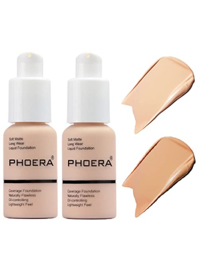 WFWJ 2 Pack PHOERA FoundationFlawless Soft Matte 24 HR Oil Control Concealer MakeupFull Coverage Foundation for Women and Girls 102 Nude104 Buff Beige - Image 1
